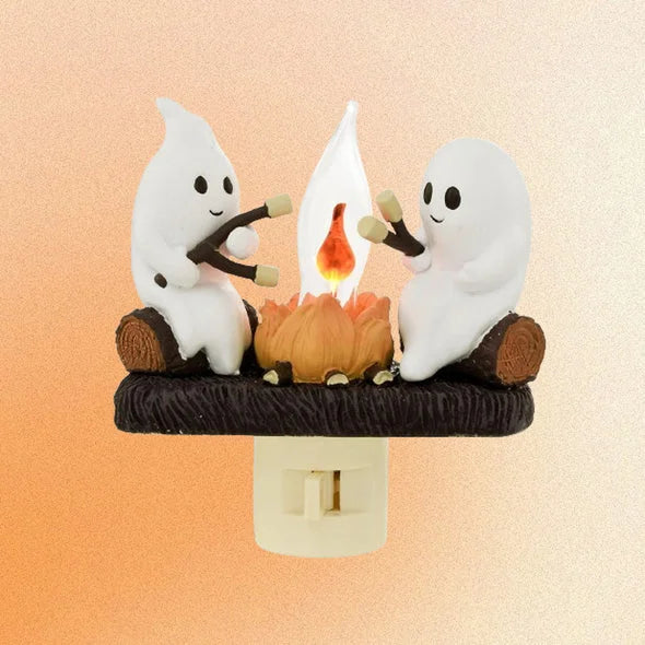 GHOSTS ROASTING CAMPFIRE S’MORES FLICKER FLAME NIGHT LIGHT