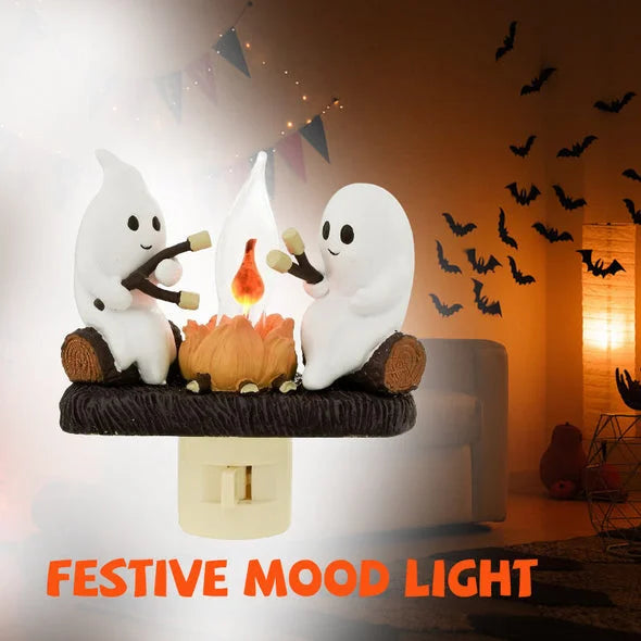 GHOSTS ROASTING CAMPFIRE S’MORES FLICKER FLAME NIGHT LIGHT