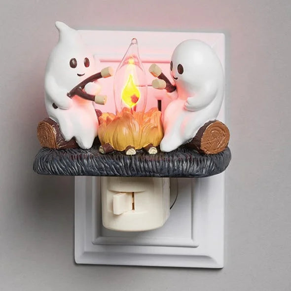 GHOSTS ROASTING CAMPFIRE S’MORES FLICKER FLAME NIGHT LIGHT