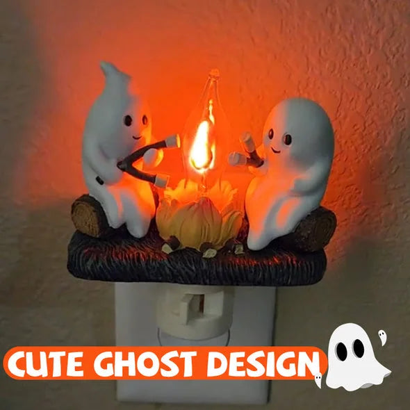 GHOSTS ROASTING CAMPFIRE S’MORES FLICKER FLAME NIGHT LIGHT