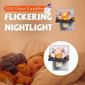 GHOSTS ROASTING CAMPFIRE S’MORES FLICKER FLAME NIGHT LIGHT