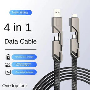 (🔥Hot Deals - 49% Off🔥)4-in-1 Flat Braided Anti-Tangle Charger Cord with Velcro