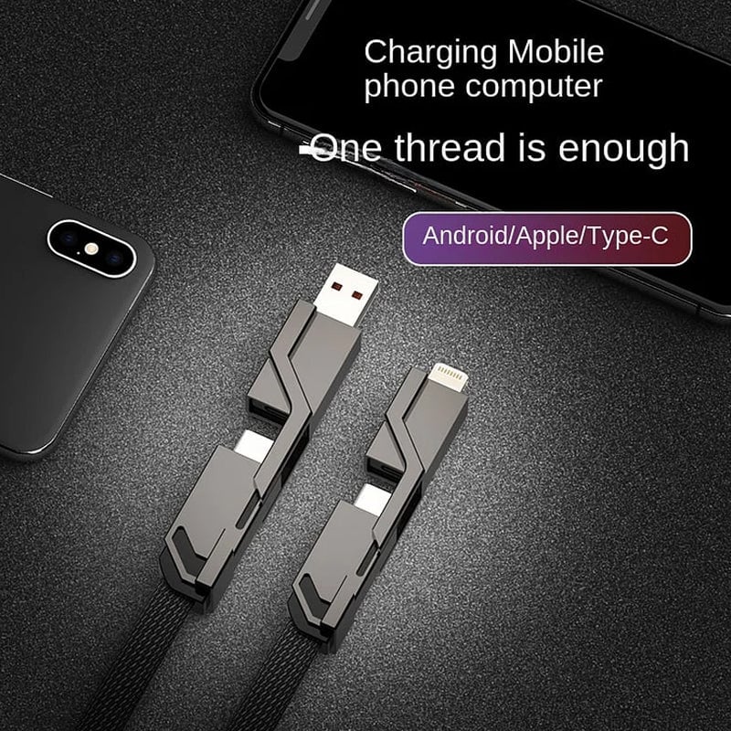 (🔥Hot Deals - 49% Off🔥)4-in-1 Flat Braided Anti-Tangle Charger Cord with Velcro