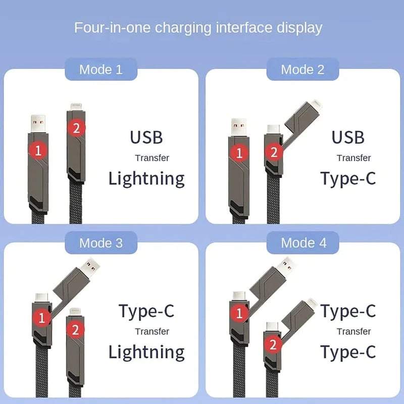 (🔥Hot Deals - 49% Off🔥)4-in-1 Flat Braided Anti-Tangle Charger Cord with Velcro