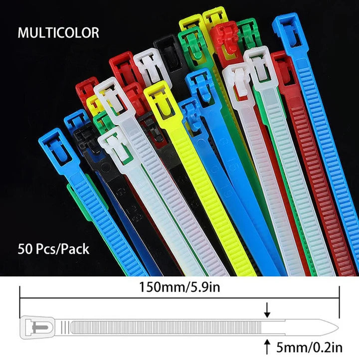 Reusable Cable Zip Ties Multicolor Cable Self Locking